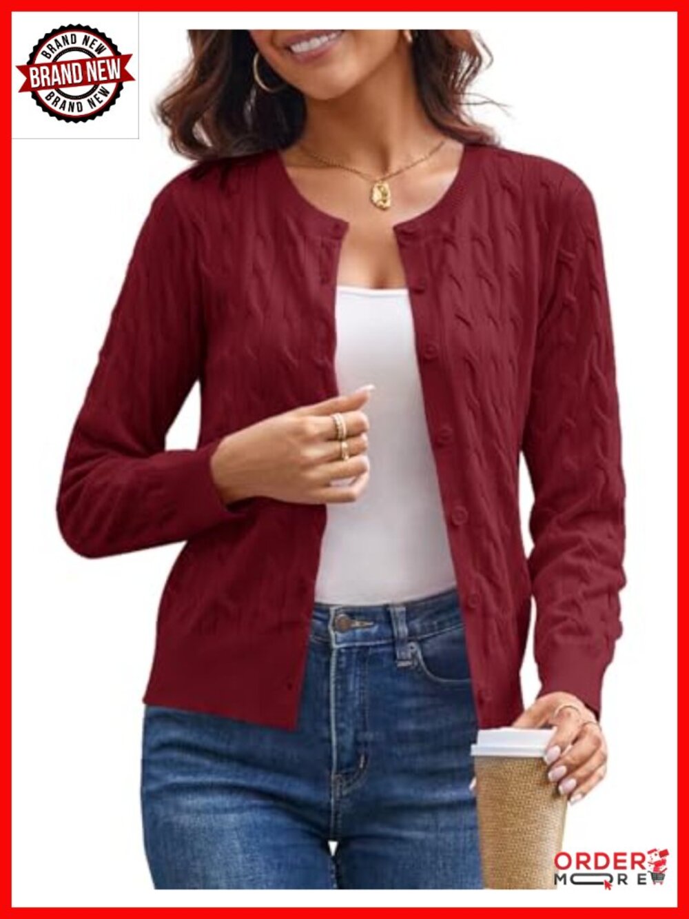 Cable Knit Cardigan Sweater for Women Button Up Cropped Lightweight Fall
